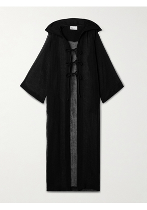 Lisa Marie Fernandez - Hooded Crinkled Linen-blend Gauze Kaftan - Black - 1,2,3,4