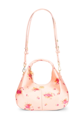 Ganni Hobo Mini Printed Satin Bag in Peach.