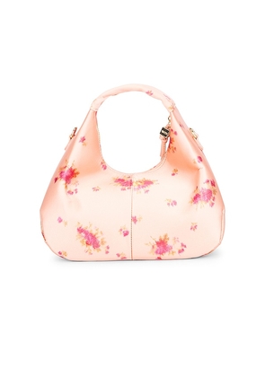 Ganni Hobo Mini Printed Satin Bag in Peach.