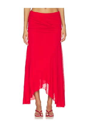 Ganni Marl Mesh Draped Long Skirt in Red. Size 34. Also in 36, 38.