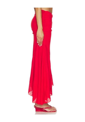Ganni Marl Mesh Draped Long Skirt in Red. Size 34. Also in 36, 38, 40.