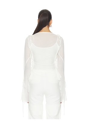 MARRKNULL Patchwork Chiffon Top in White. Size XS. Also in L, M, S.