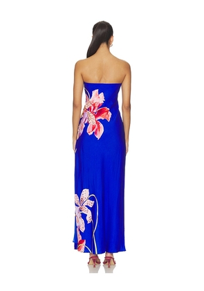 MILLY Vera Satin Floral Maxi Dress in Royal. Size 0. Also in 2, 4, 6, 8, 10.