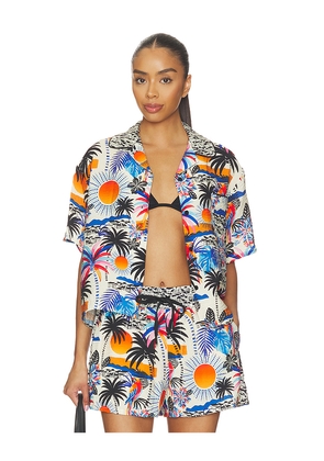 Le Superbe A Few Palms Camp Shirt in White,Blue. Size XS. Also in S, M, L.