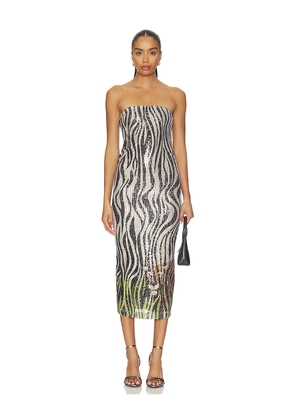 Le Superbe Hidden Tiger Tube Dress in Metallic Neutral,Black. Size XS. Also in M, S.