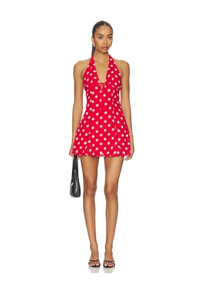 MORE TO COME Olivea Halter Mini Dress in Red. Size XXS. Also in XS, S, M, L, XL.