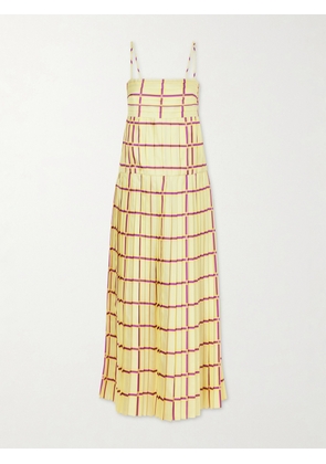 Emilia Wickstead - Agata Checked Silk-twill Midi Dress - Yellow - UK 4,UK 6,UK 8,UK 10,UK 12,UK 14,UK 16