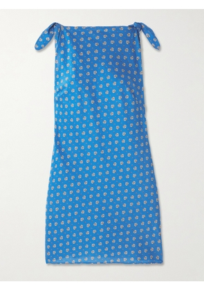 DÔEN - Maltina Tie-detailed Printed Cotton And Silk-blend Mini Dress - Blue - xx small,x small,small,medium,large,x large,xx large
