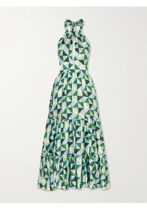 Cristiano Marcheli - Anna Printed Silk-blend Satin Halterneck Maxi Dress - Green - x small,small,medium,large,x large
