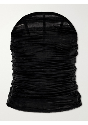 Balenciaga - Ruched Silk-chiffon Bustier Top - Black - FR 36,FR 38