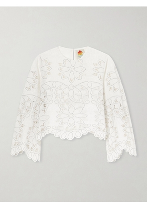 Farm Rio - Flowers Embroidered Cotton-blend Blouse - Neutrals - xx small,x small,small,medium,large,x large