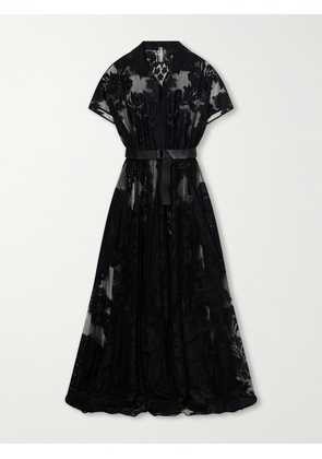 Norma Kamali - Belted Embroidered Mesh Gown - Black - xx small,x small,small,medium,large,x large