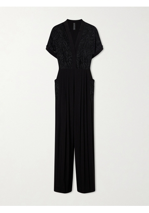 Norma Kamali - Geralyn Embroidered Velvet Jumpsuit - Black - xx small,x small,small,medium,large,x large