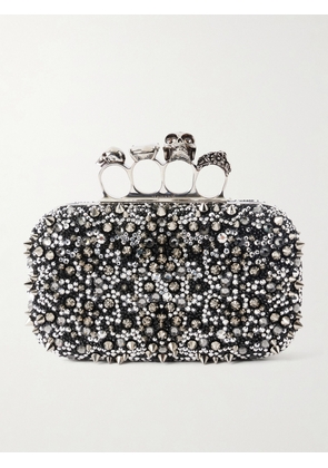 MCQUEEN - Studded Crystal-embellished Satin Clutch - Black - One size