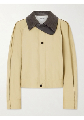 Bottega Veneta - Intrecciato Leather-trimmed Cotton-twill Jacket - Neutrals - IT36,IT38,IT40,IT42