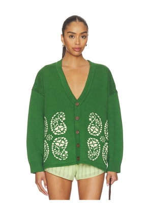 Found Paisley Jacquard Cardigan in Dark Green. Size XS. Also in S, M, L, XL/1X.
