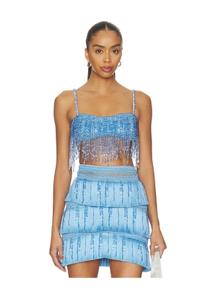 PatBO Clara Fringe Top in Blue. Size 0. Also in 2, 6, 10, 12.