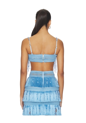 PatBO Clara Fringe Top in Blue. Size 0. Also in 6, 12.