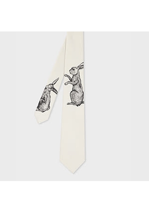 Paul Smith White 'Rabbit' Jacquard Silk Tie