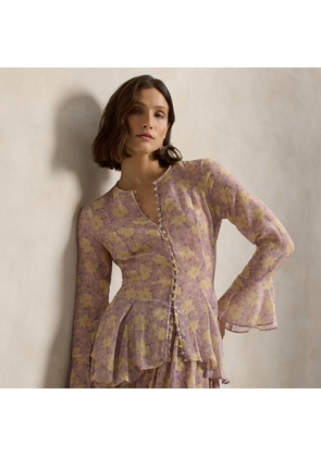 Floral Crinkled Button-Front Top