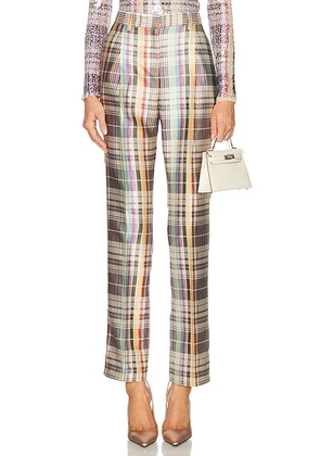 Brandon Maxwell Anja Classic Trouser in Multicolor Plaid - Purple,Neutral. Size 2 (also in 6).
