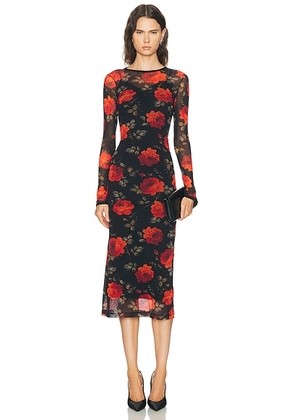 Carolina Herrera Long Sleeve Dress in Black Multi - Black,Red. Size L (also in M, S, XS).
