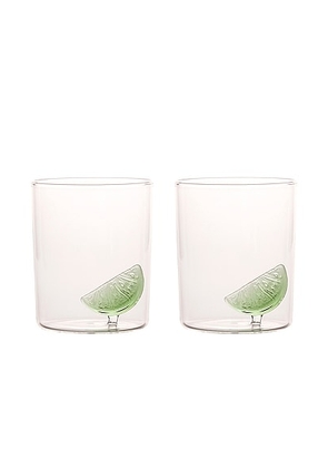 Maison Balzac Gin And Tonic Glass Set of 2 in Clear & Green - White. Size all.