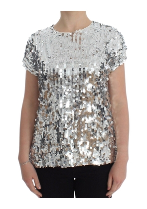 Dolce & Gabbana Silver Sequined Crewneck Blouse T-shirt Top - IT40
