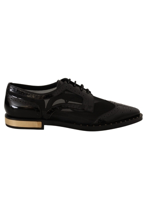 Dolce & Gabbana Black Leather Broques Sheer Wingtip Shoes - EU35/US4.5