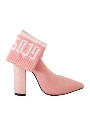 GCDS Pink Suede Logo Socks Block Heel Ankle Boots Shoes - EU35/US4.5