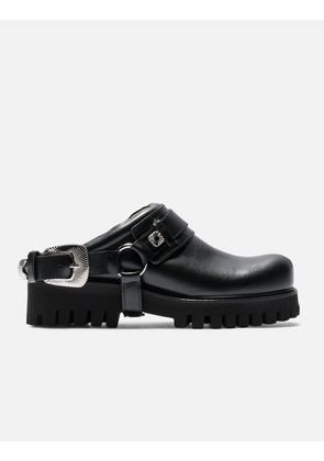 Black Leather Mules
