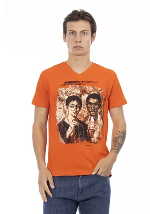 Trussardi Action Orange Cotton Men's V-Neck T-Shirt - L