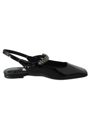 Jimmy Choo Black Patent Leather Mahdis Flat Shoes - EU36/US6