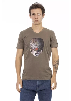 Trussardi Action Brown Cotton Men's V-Neck T-Shirt - M