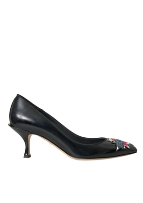 Dolce & Gabbana Black Leather BOOM Patch Heels Pumps Shoes - EU38.5/US8