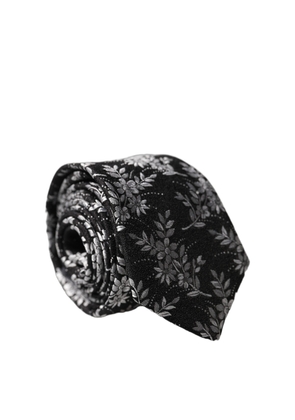 Dolce & Gabbana Black White Floral Silk Adjustable Men Tied Necktie Tie