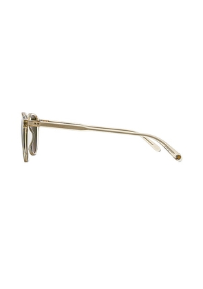 Garrett Leight Hampton Sun in Champagne & Pure Green in White.