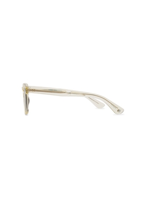 Garrett Leight Ace Sun in Pure Glass & Semi-Flat Blue Smoke in White.
