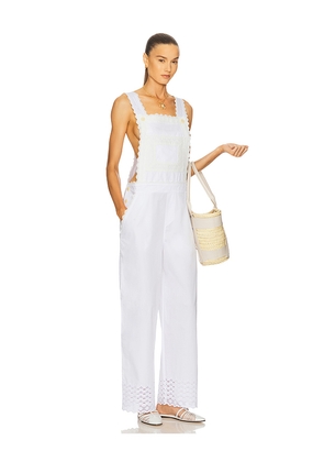 Helsa The Summer Overalls With Vintage Swiss Embroidery in White. Size L. Also in M, S, XL, XS, XXS.