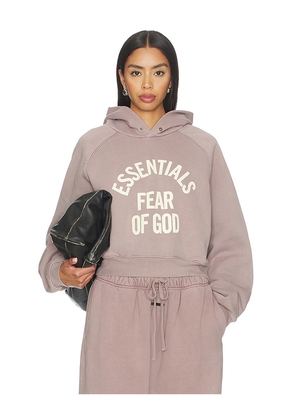 Fear of God ESSENTIALS Campus 90's Cropped Raglan Hoodie in Mauve. Size L. Also in XS, S, M, XL.