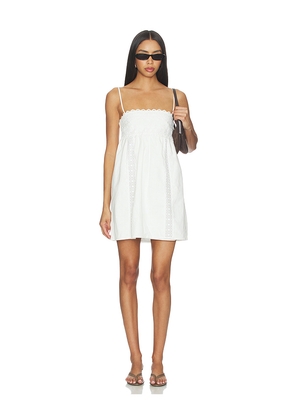 MORE TO COME Julie Babydoll Mini Dress in White. Size L. Also in M, S, XS, XXS.