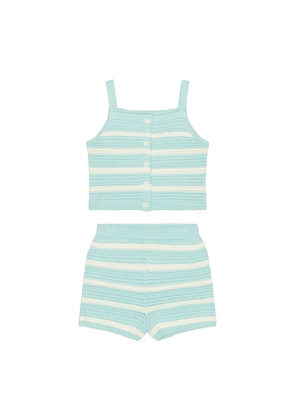 Polo Ralph Lauren Sleeveless Cotton Crochet Striped Shirt With Short in Baby Blue,White. Size 2. Also in 3, 4.