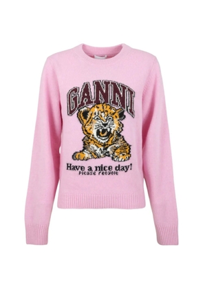 GANNI graphic-intarsia wool knitwear - Pink