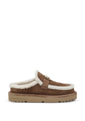 FENDI FF-motif shearling-trim mules - Brown