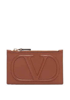 Valentino Garavani VLogo Walk zipper card holder in calfskin - Brown