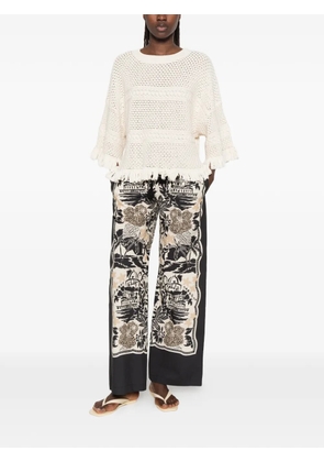 Weekend Max Mara Palato fringe-trimmed crochet-knit sweater - Neutrals
