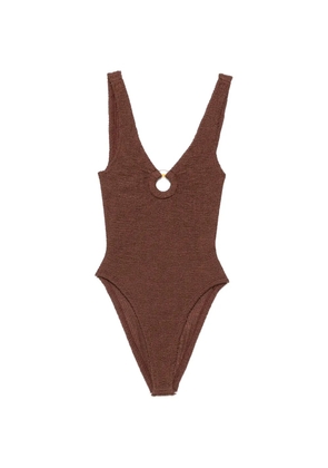 Hunza G crinkle-effect ring-detail swimsuit - Brown