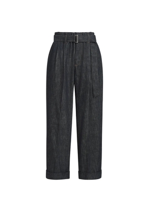 Brunello Cucinelli cotton denim-effect twill loose sartorial trousers with monili - Blue