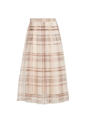 Brunello Cucinelli silk organza pleated skirt in macrocheck print - Neutrals
