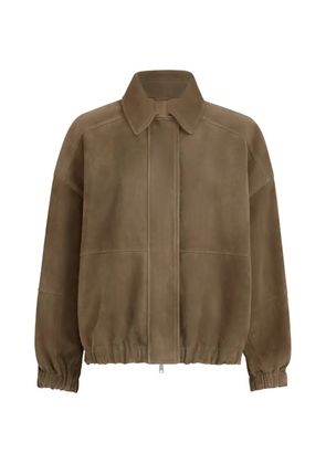 Brunello Cucinelli couture suede outerwear jacket with shiny zipper pull - Brown